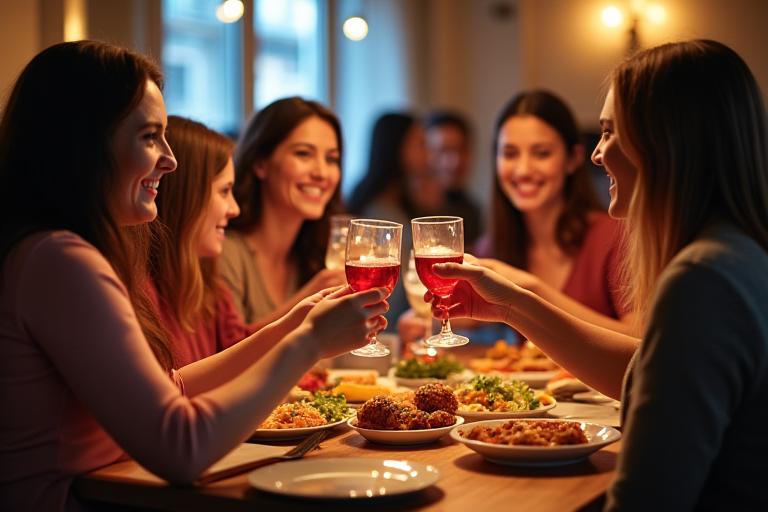 Un gruppo di amici che brinda a tavola